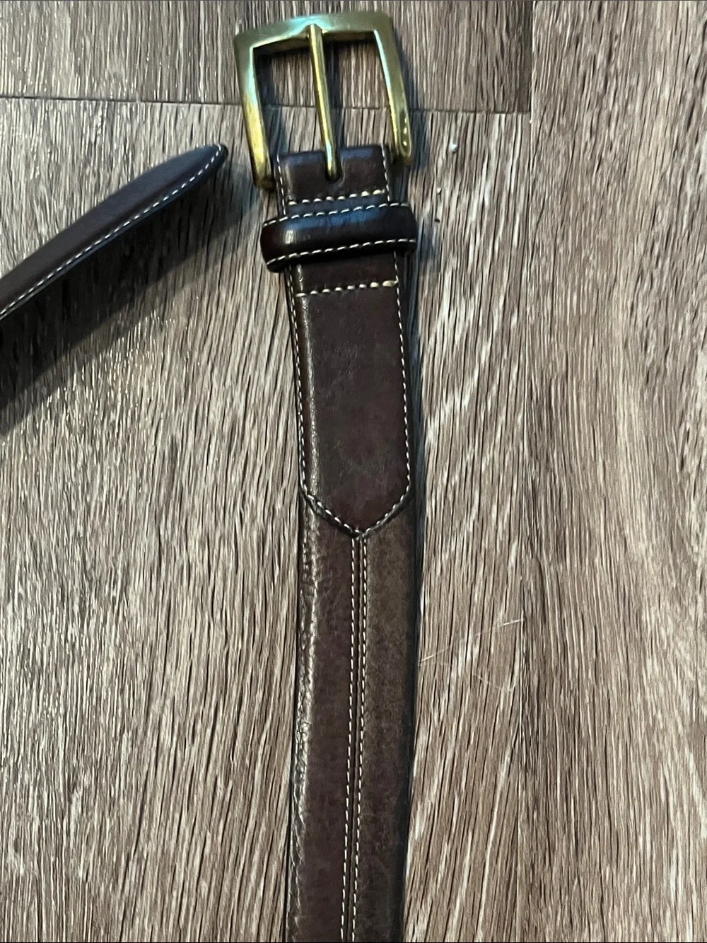 Cole Haan Dark Brown Leather Belt with Brass Buckle